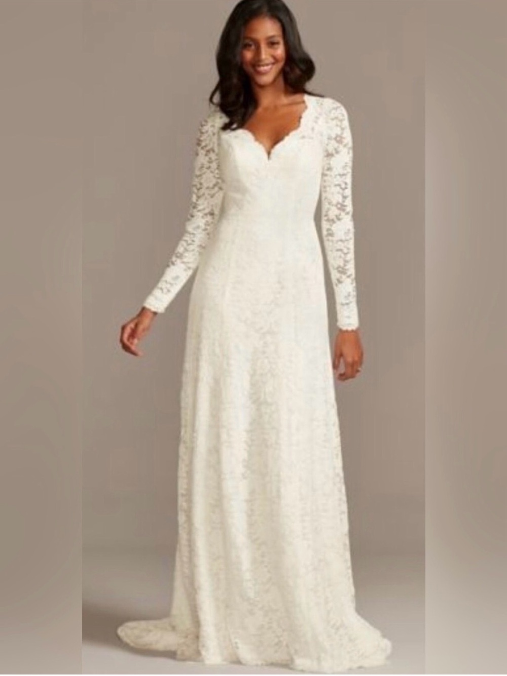 David's Bridal Ivory Lace Long-Sleeve Wedding Dress, Size 16W — LIKE NEW!